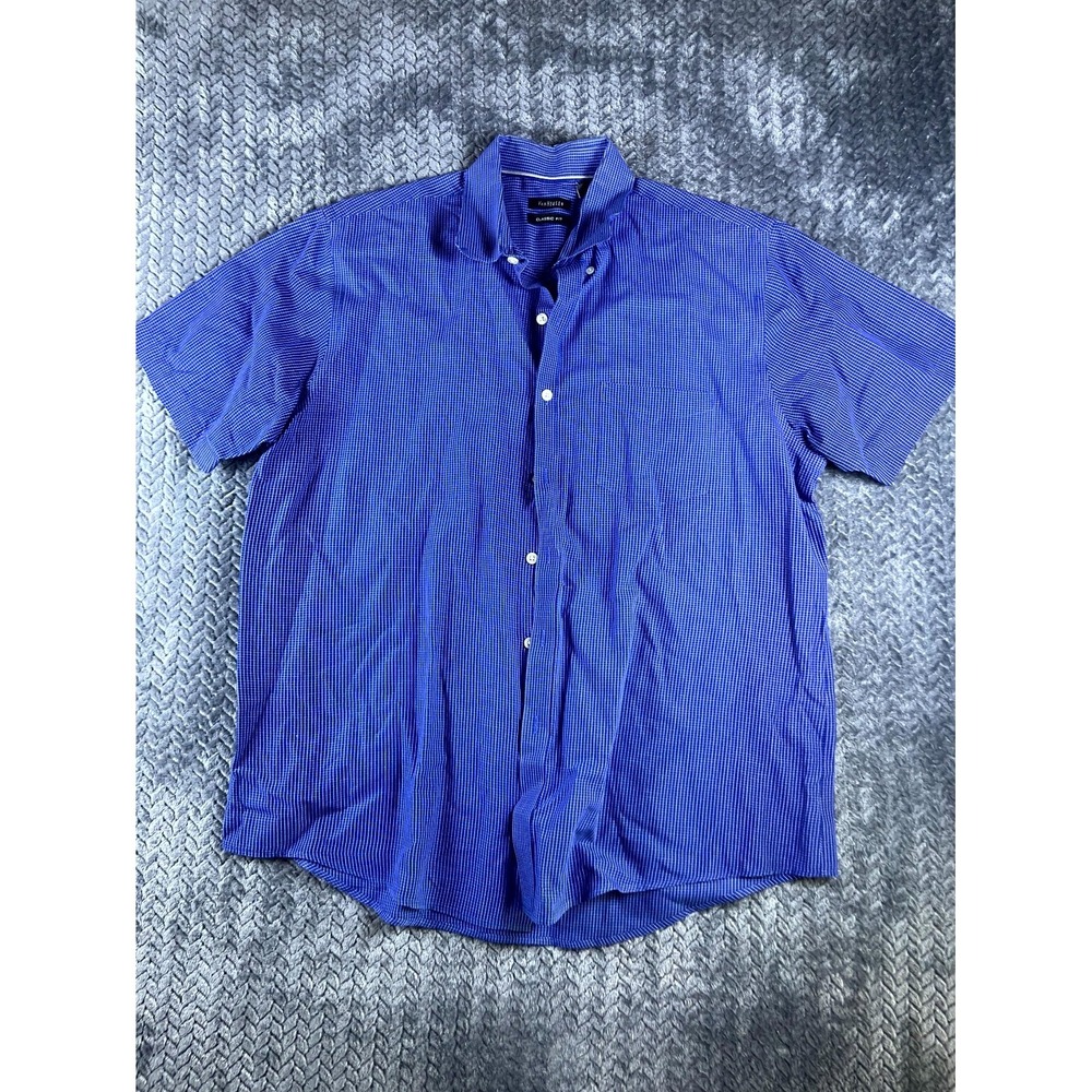 Van Heusen Classic Fit Dress Shirt Mens 16-16.5 Blue Cotton Grid Formal Office